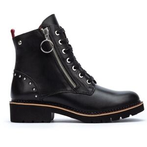 Pikolinos Vikar Black Leather Studded Moto Combat Boots Red Accents EU 38 / US 8